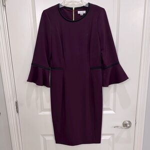 Calvin Klein Purple Sheath Dress with 3/4 Bell Sleeves